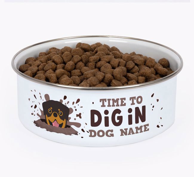Time To Dig In: Personalized {breedFullName} Enamel Dog Bowl